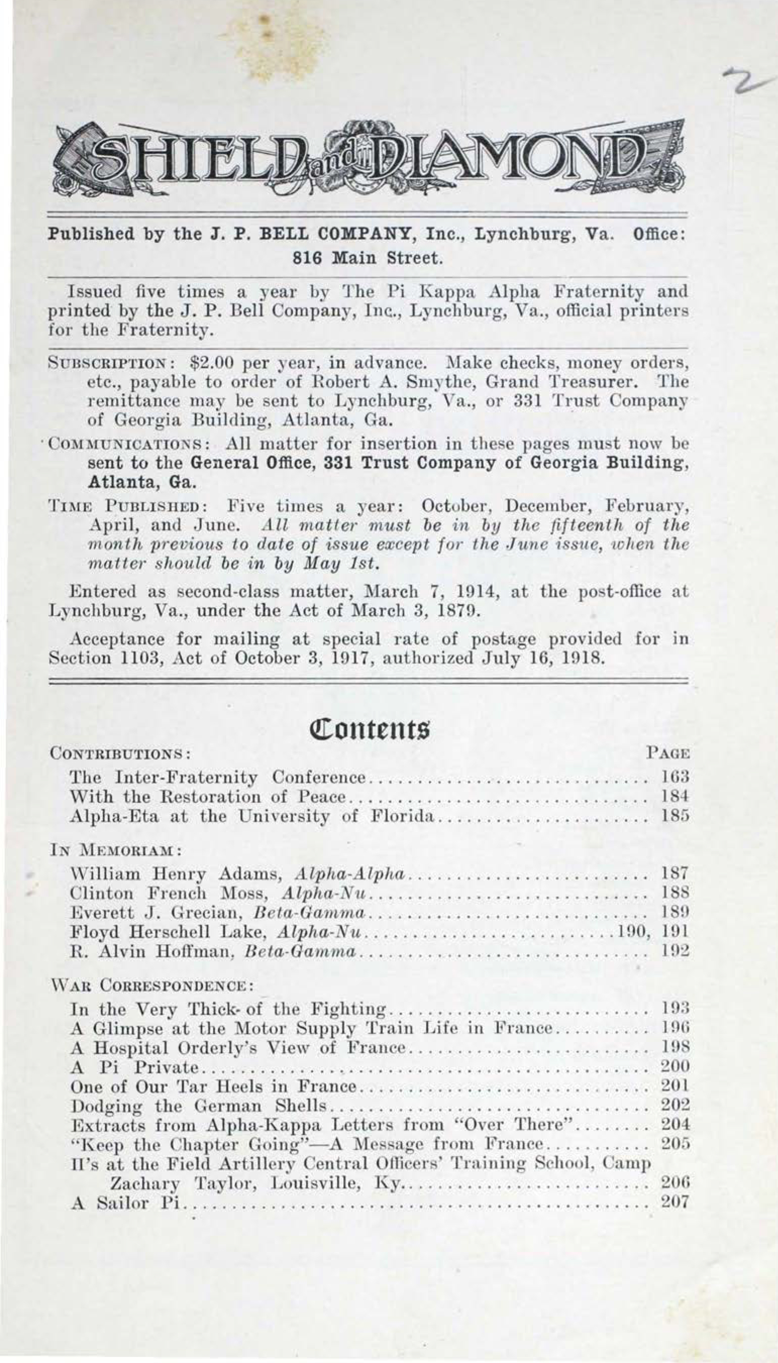 Shield and Diamond, Vol. 28, No. 2, December 1918